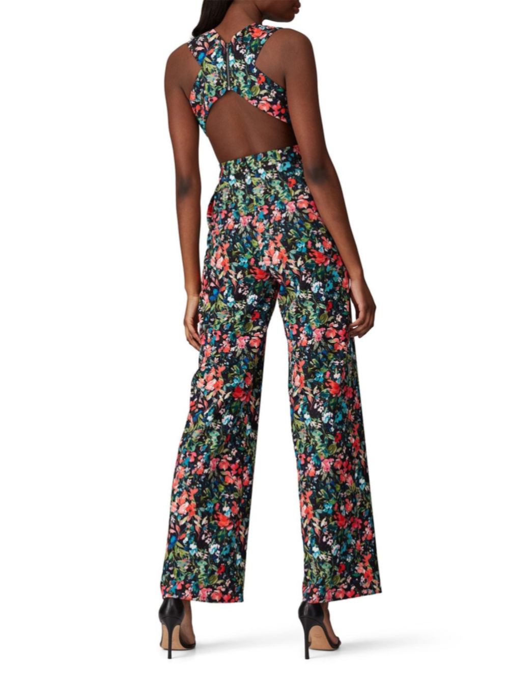 Aidan Mattox Floral Plunging V-Neck Open-Back Wide Leg Jumpsuit Size 10 EUC - Picture 2 of 10